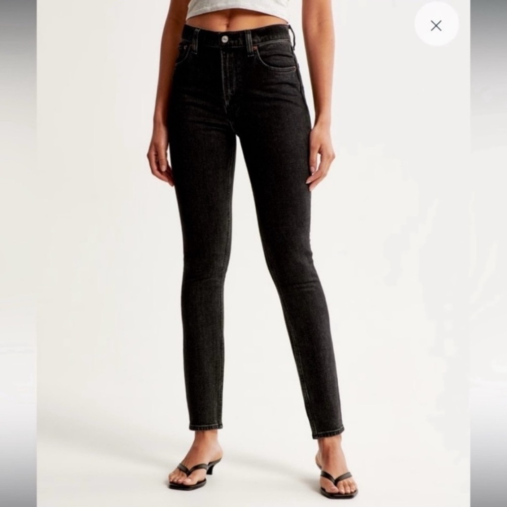 Abercrombie & Fitch The Skinny High Rise Jeans In Black Stretch